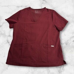 FIGS Women's Casma 3 Pocket Scrub Top V-Neck Short Sleeves Side Slits Size XL
